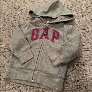 GAP Kids Heather Gray Hoodie with Magenta Logo